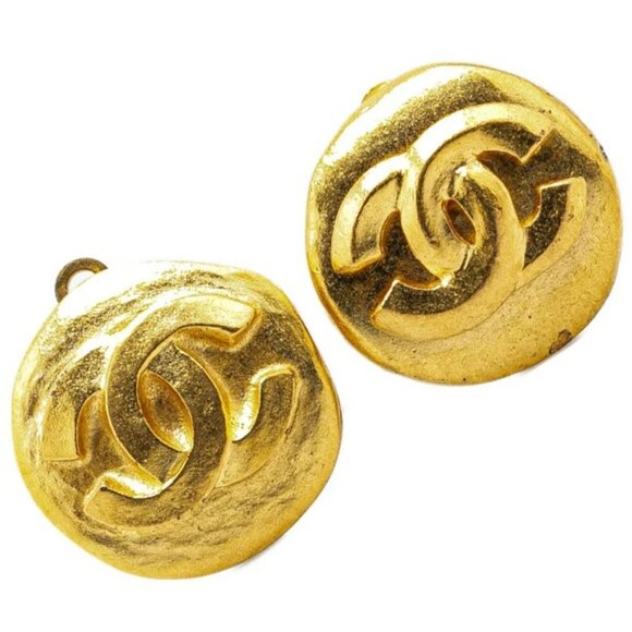 CHANEL CC Logos Round Clip-On Earrings Gold Tone 95A Auth - Picture 6 of 9
